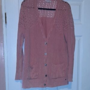 American Eagle Outfitters Rose Open-Knit Button Front Cardigan